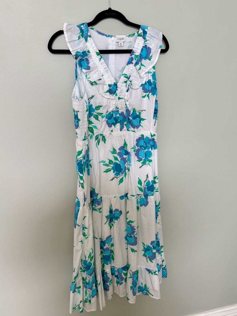 J. Crew White Floral Ruffle Midi Dress size 8 - BQ045